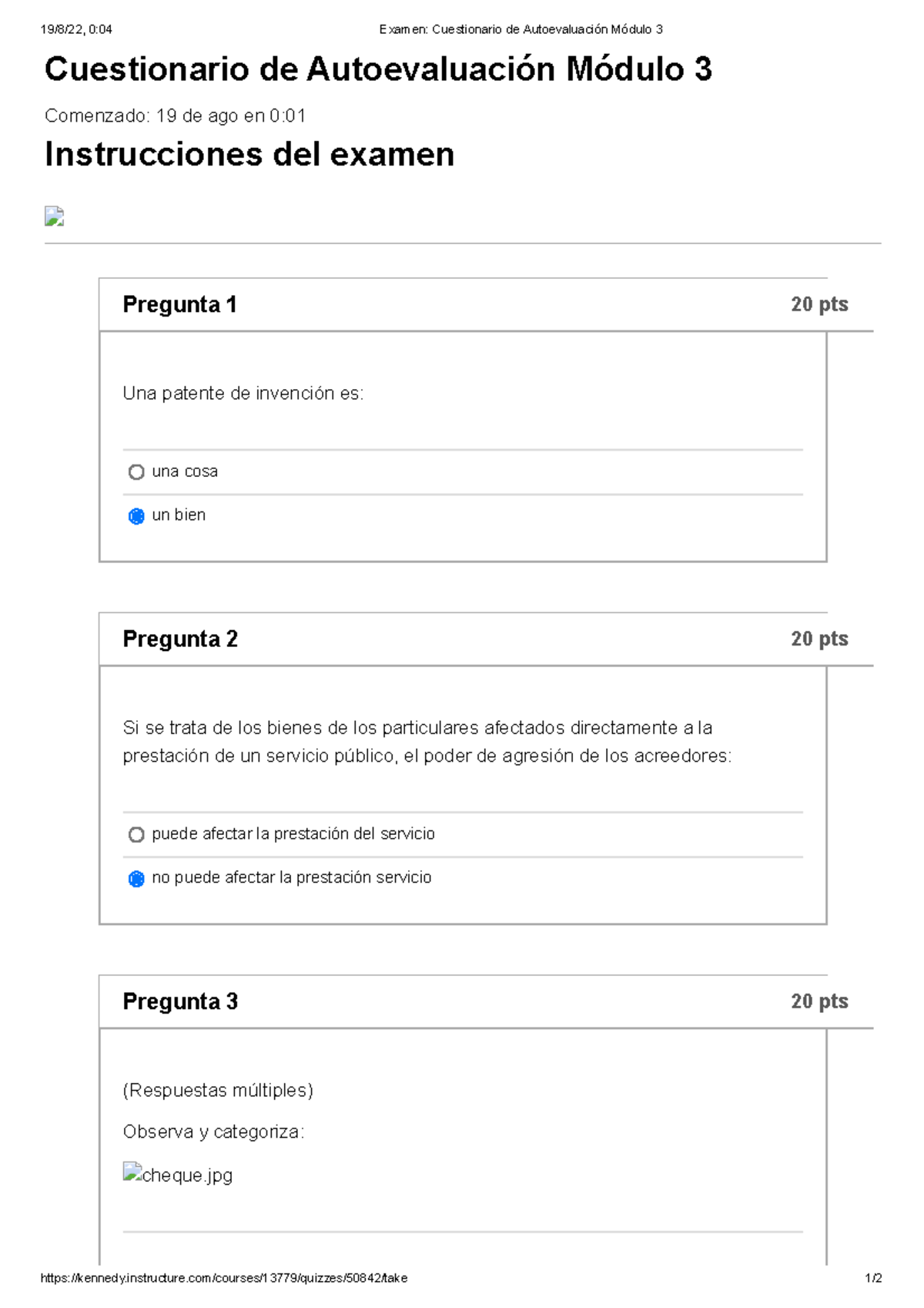 Examen Cuestionario De Autoevaluación Módulo 3 - Instructure/courses ...