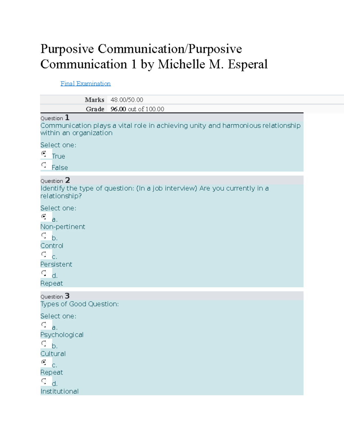 Purposive Communication Final Exam - Purposive Communication/Purposive ...