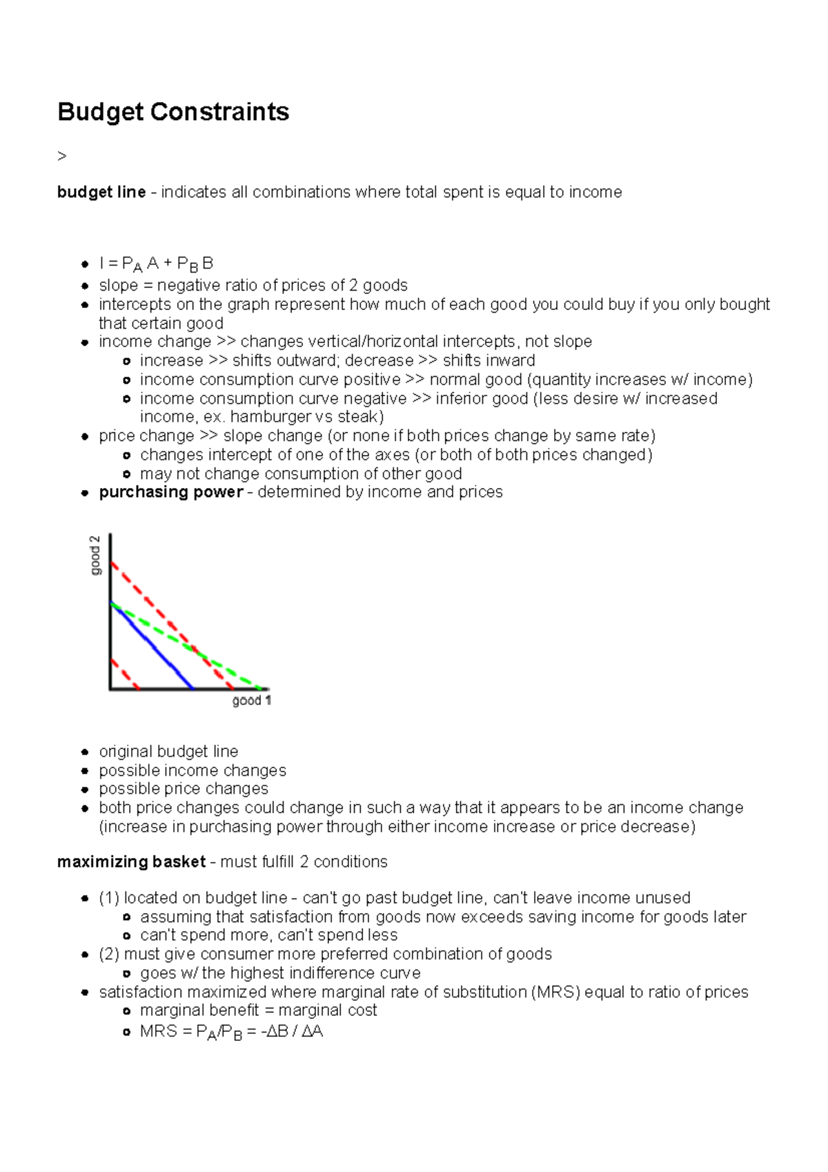 Budget Constraints - Budget Constraints > budget line - indicates all ...