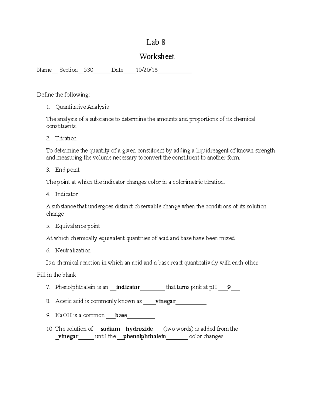 Worksheet Lab 8 - Lab 8 Worksheet Name__ Section__530______Date____10 ...