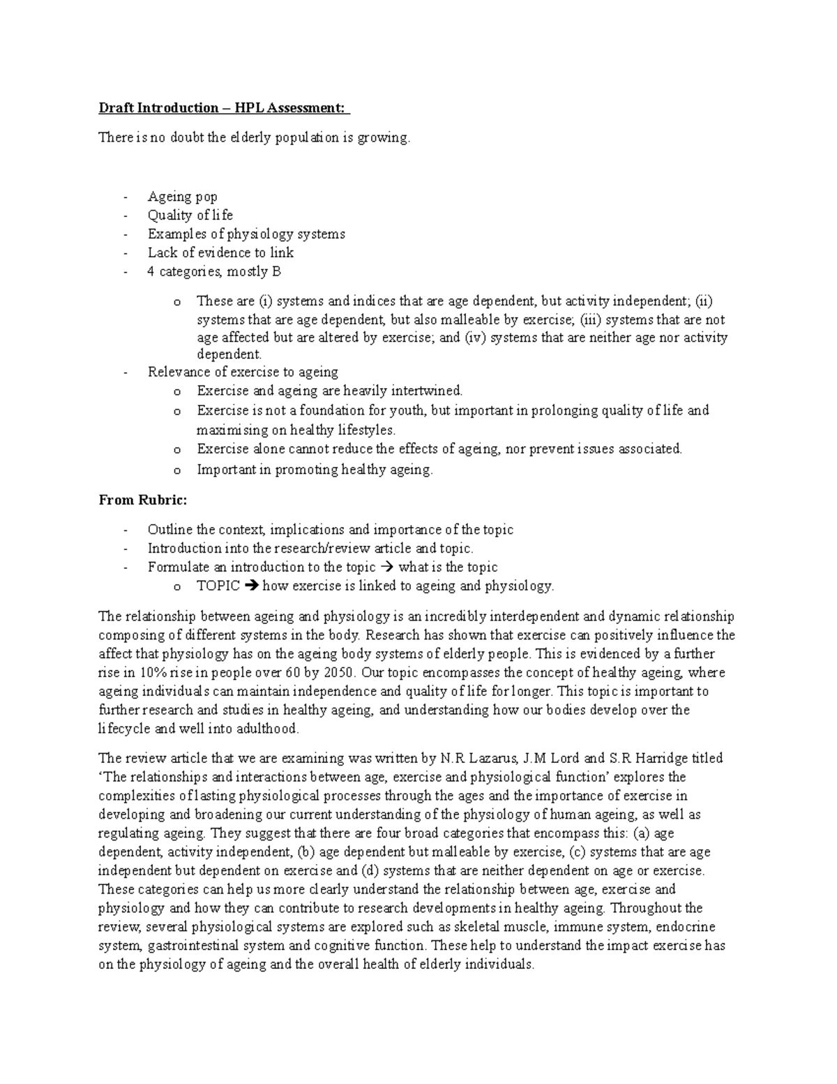 Draft introduction HPL Assessment One - Draft Introduction – HPL ...