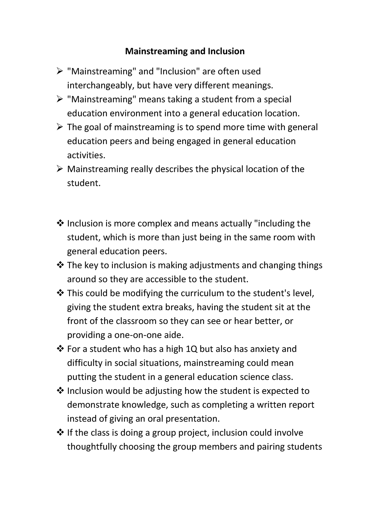 Definitions Of Mainstreaming And Inclusion - Mainstreaming And ...