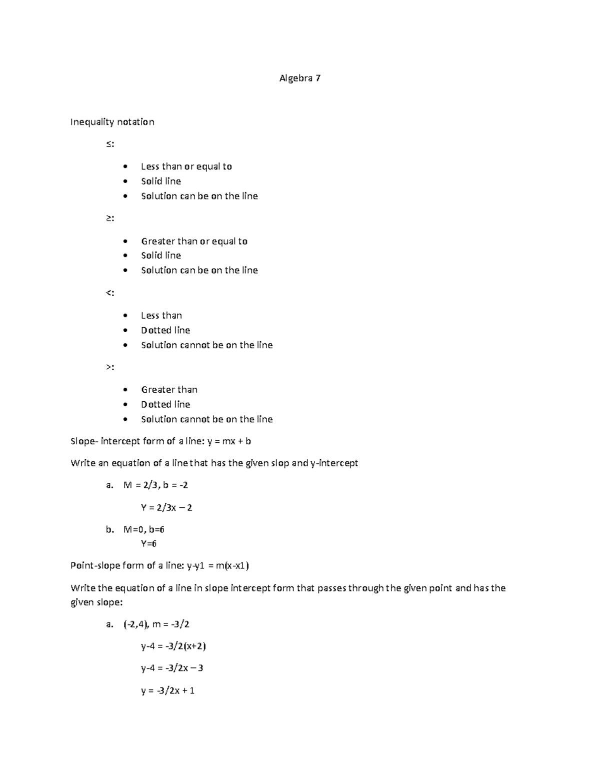 Algebra 7 - Algebra 7 Inequality notation ≤: - Less than or equal to ...