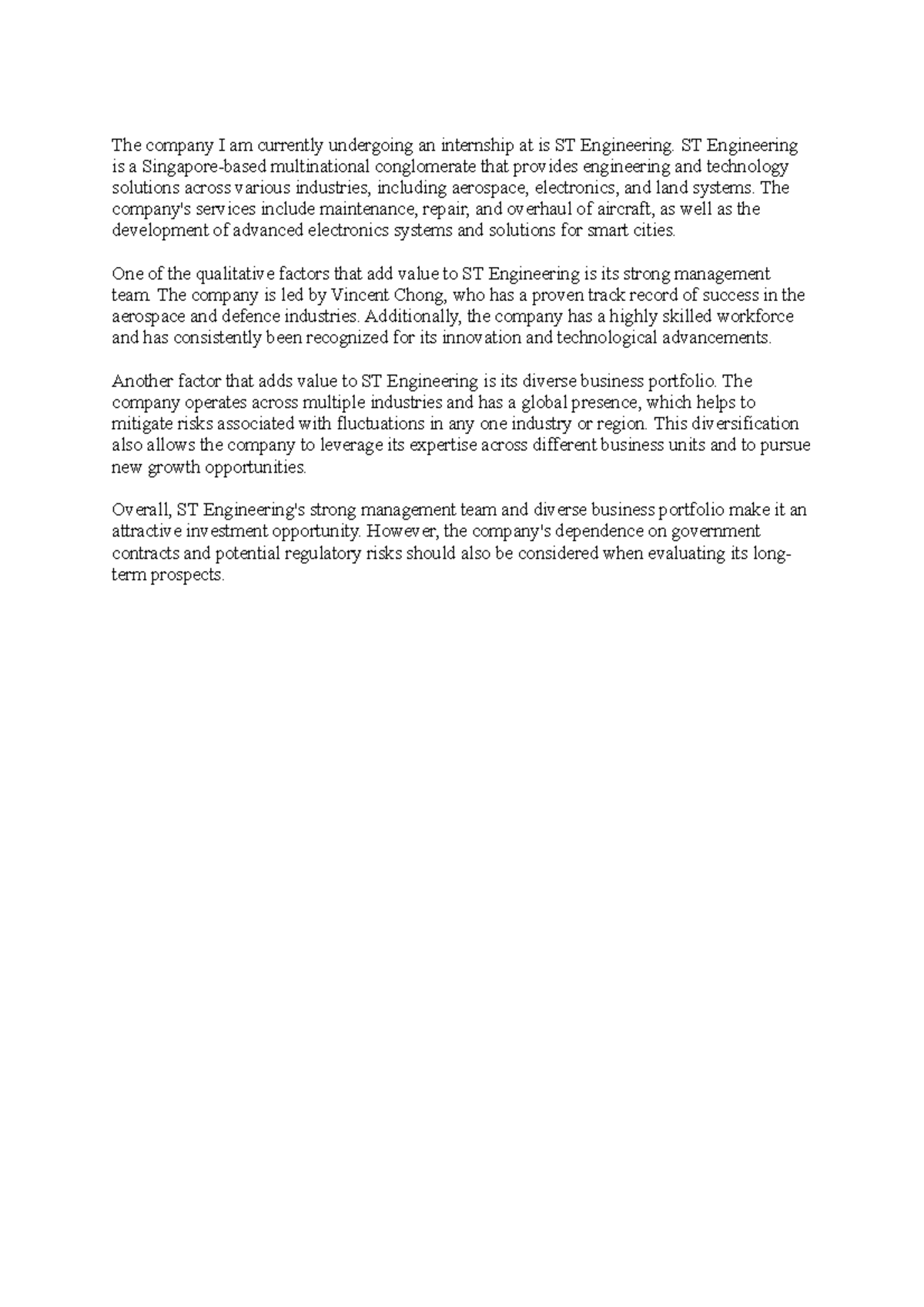 Reflection 2 - The company I am currently undergoing an internship at ...