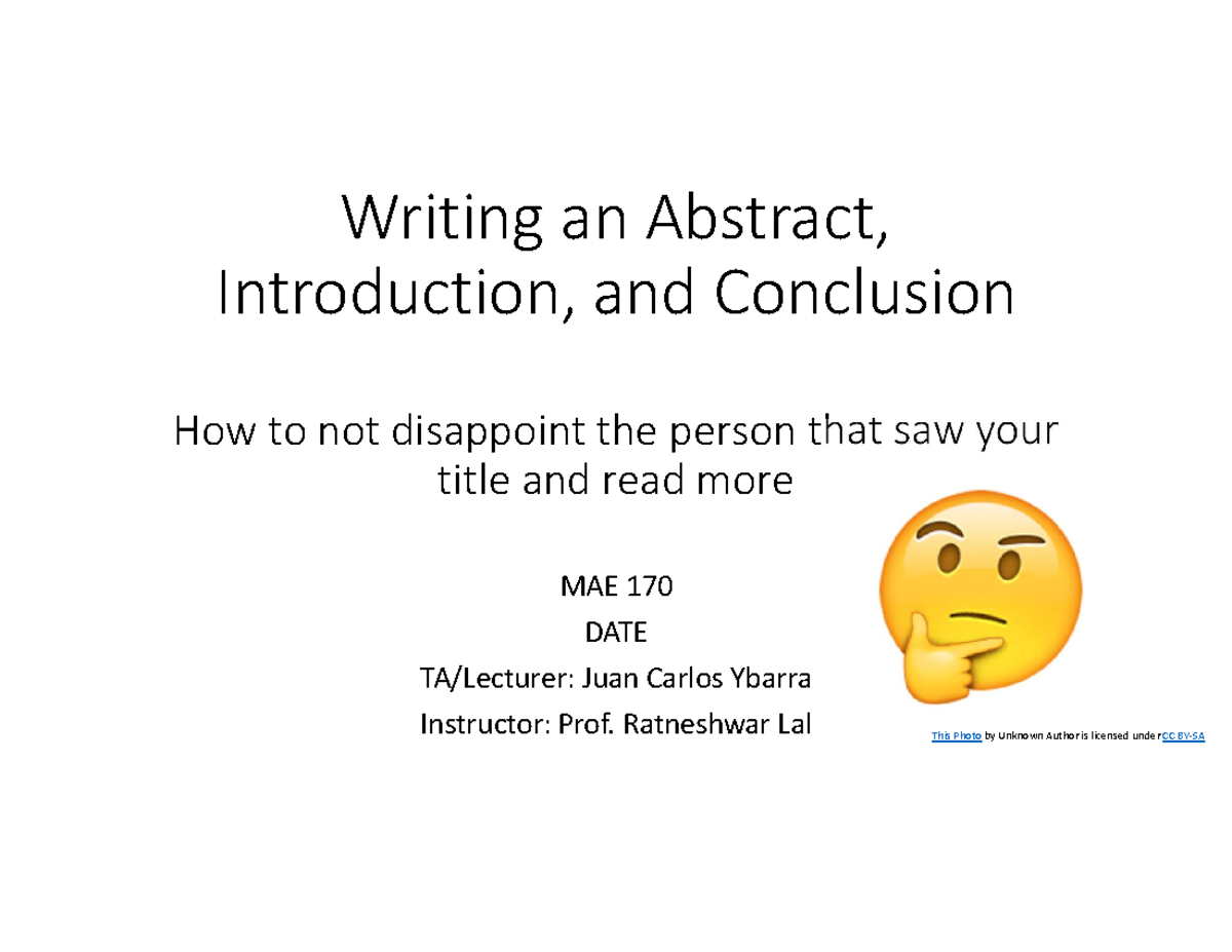 Abstracts Intros and conclusions Writing an Abstract, Introduction