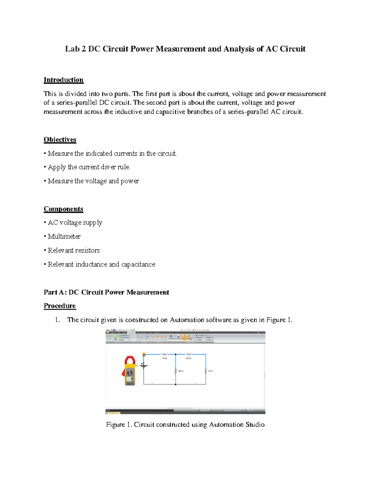 Lab 2 (Automation) - Lab 2 DC Circuit Power Measurement and Analysis of ...