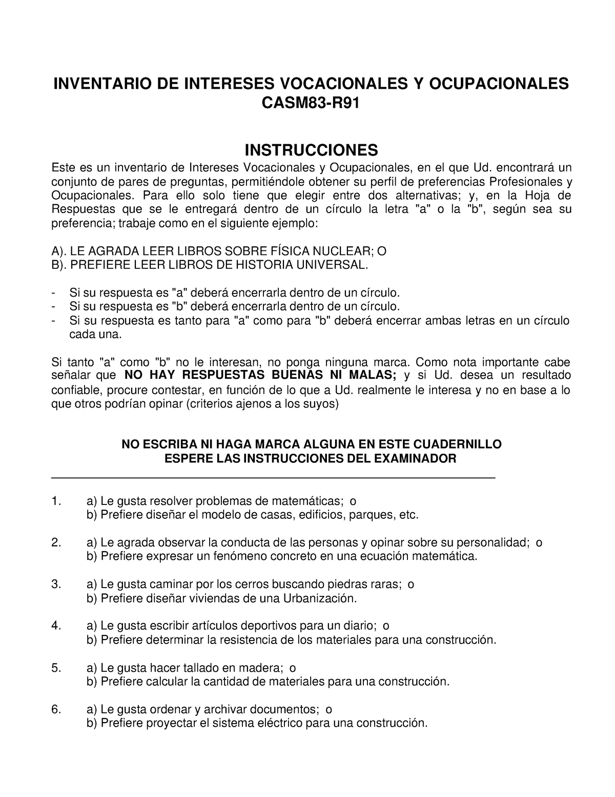 Cuestionario DE CASM 83 - INVENTARIO DE INTERESES VOCACIONALES Y ...