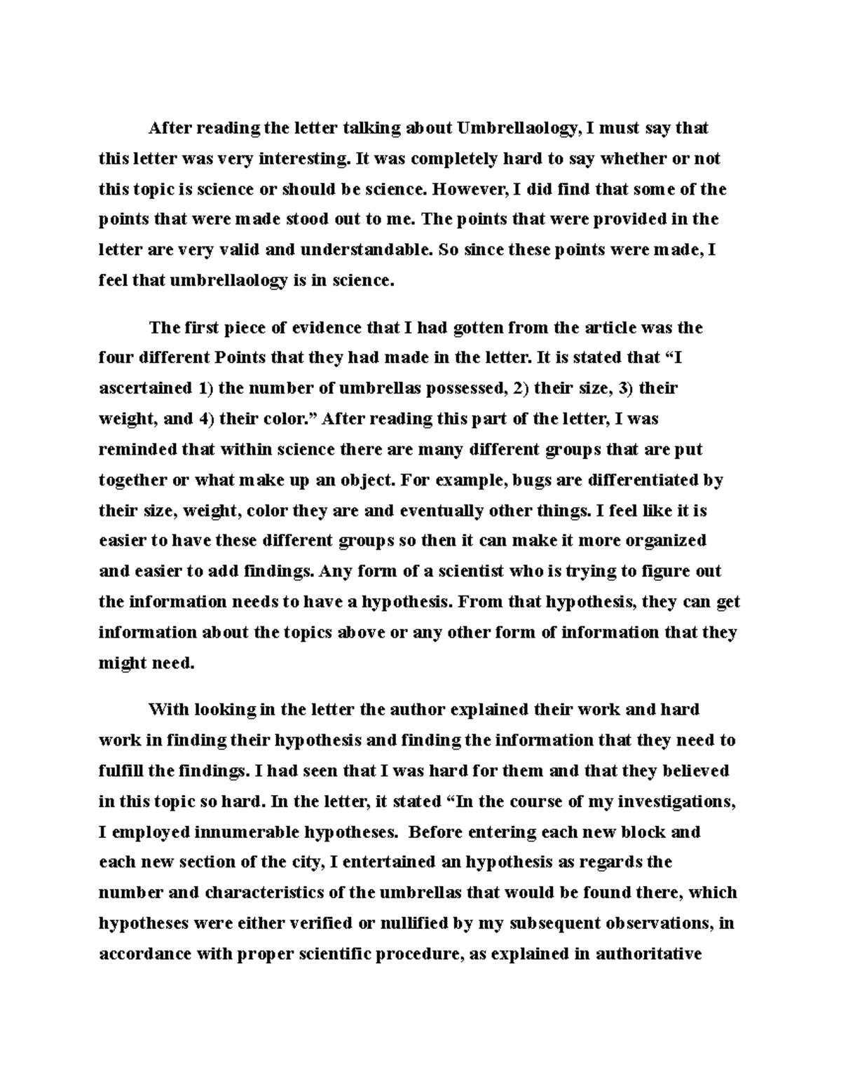 TCH 247 Umbrella Assignment After reading the letter talking about