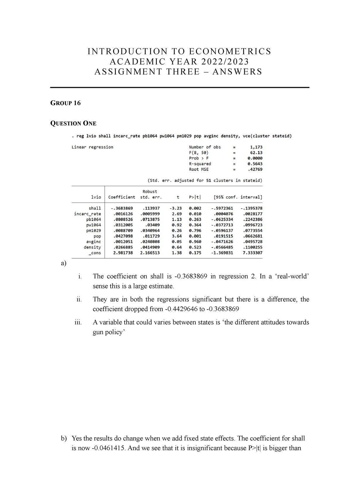 econometrics assignment solutions