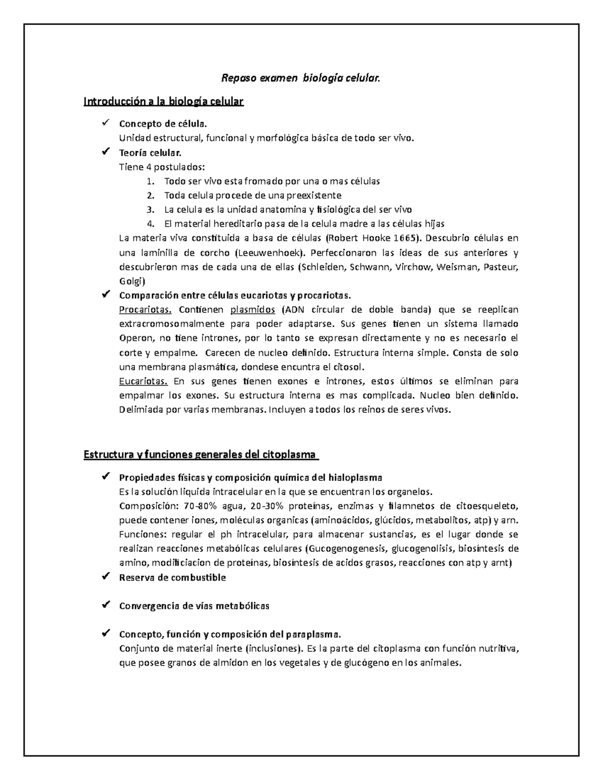 Repaso 1 Examen Biología Celular - Introducción A La Biología Celular ...