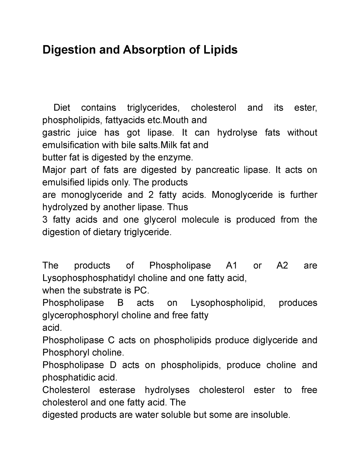 write a term paper on digestion and absorption of lipids