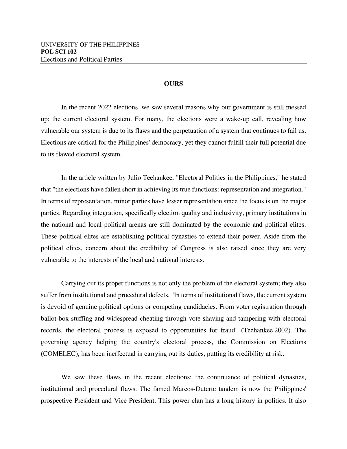 2 3 paragraph essay for the philippine political structure