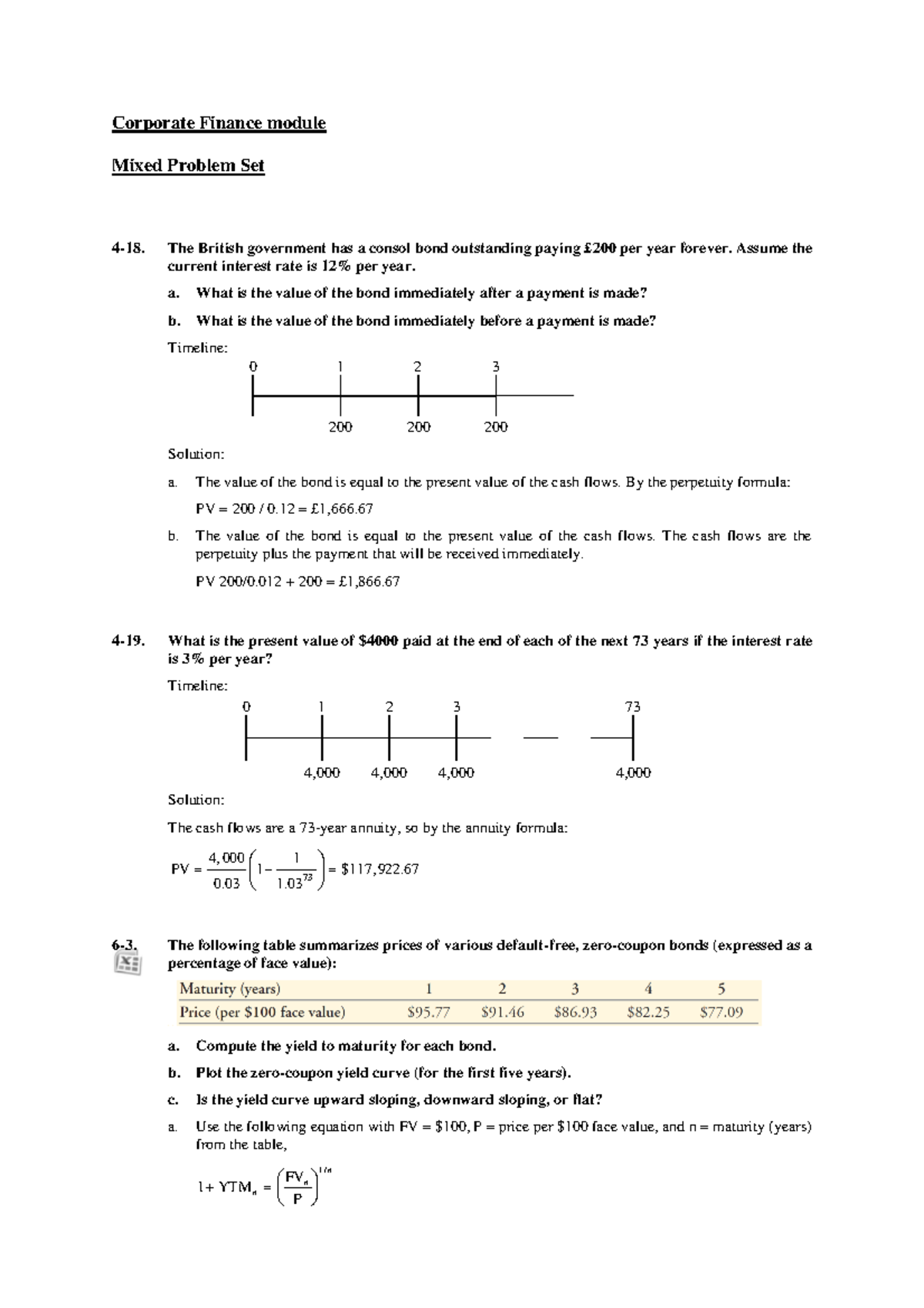 Corporate Finance Mixed Problem Set - Corporate Finance module Mixed ...