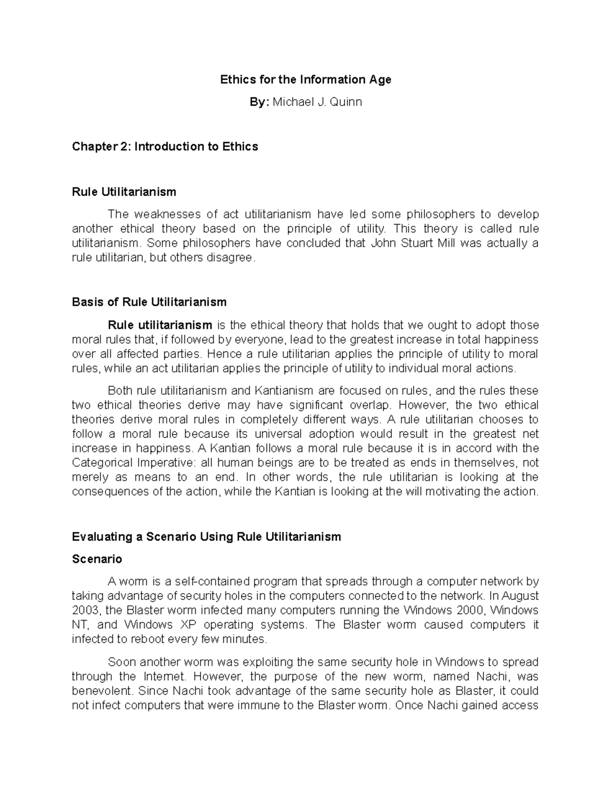 Chapter 2 Introduction to Ethics Rule Utilitarianism - Ethics for the ...