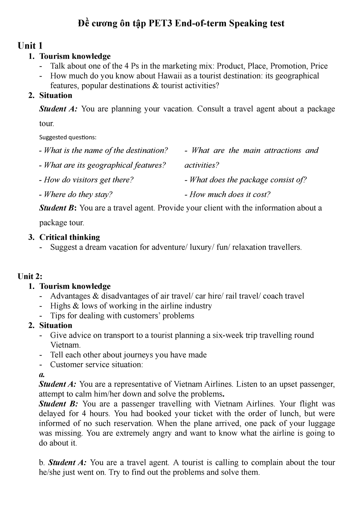 Đề cương ôn tập Speaking PET3 - Đề cương ôn tập PET3 End-of-term ...