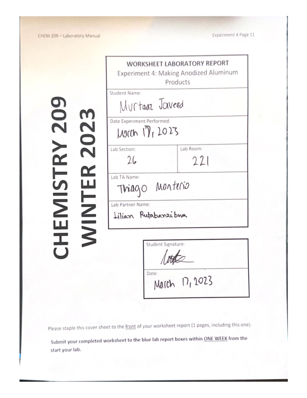 CHEM 209 - Laboratory Manual - Chem 209 - Studocu