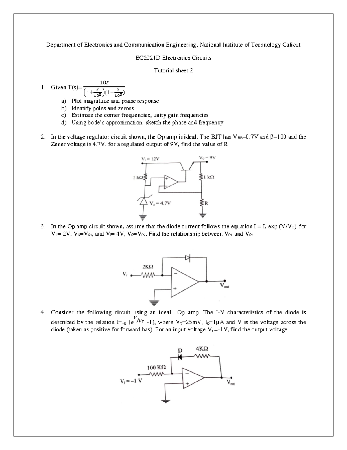 Circuit tutorial 2 - Problem Sheet - Department of Electronics and ...