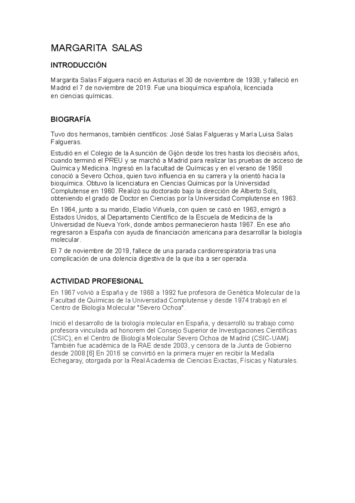 Margarita Salas MARGARITA SALAS INTRODUCCIÓN Margarita Salas Falguera