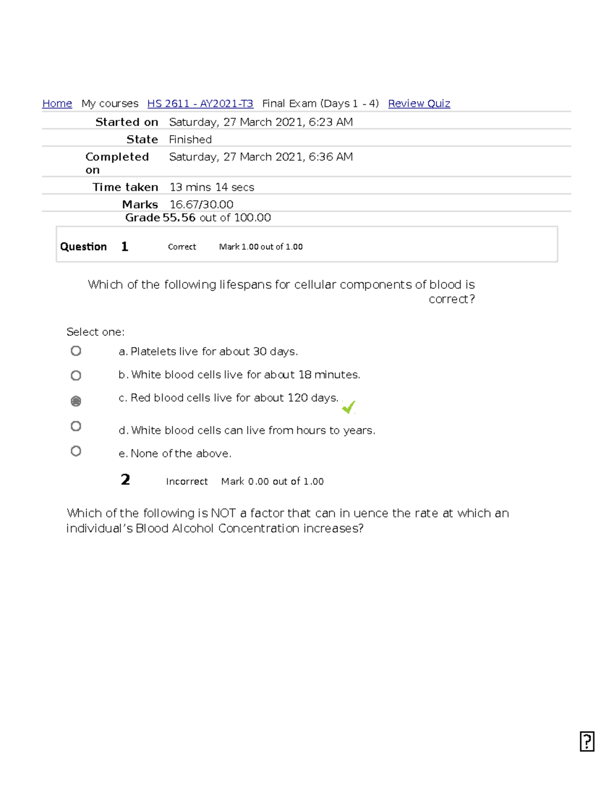 Review Quiz Attempt review - Home My courses HS 2611 - AY2021-T3 Final ...