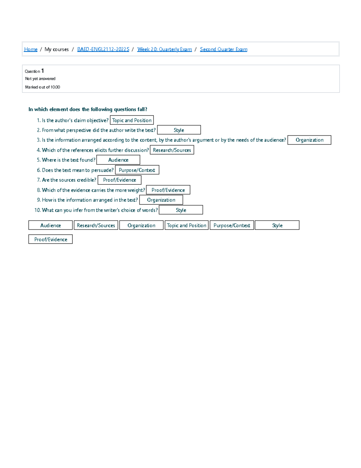 ENGL2112 Reading and Writing Skills Second Quarter Exam 2(50) Home/My