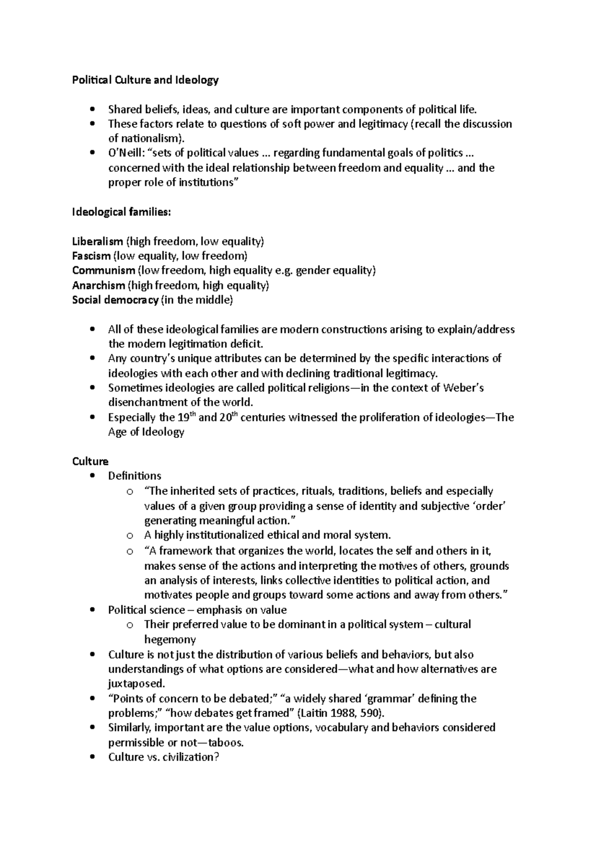 Political Culture and Ideology - These factors relate to quesions of ...