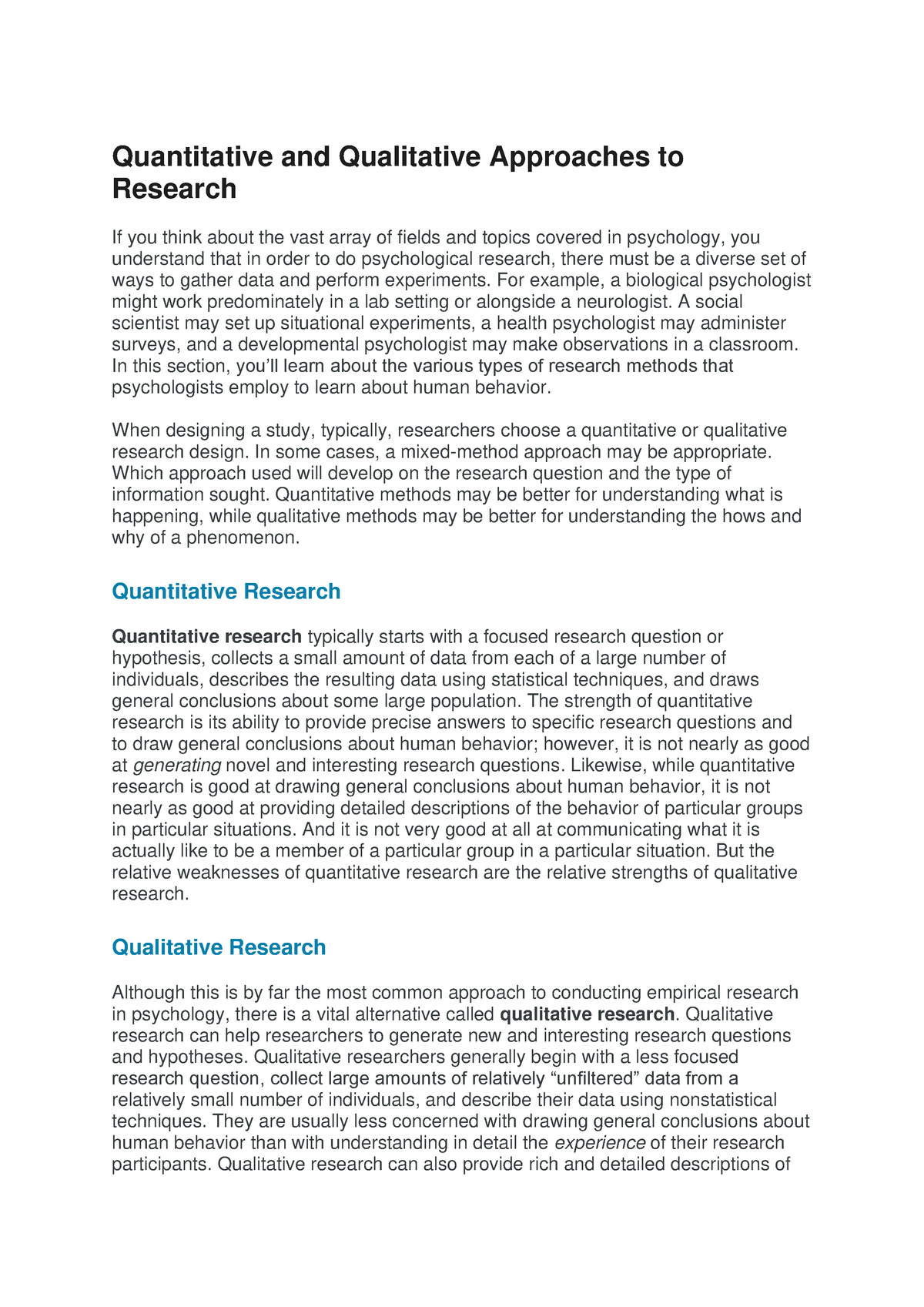 Quantitative and Qualitative Approaches to Research - For example, a ...