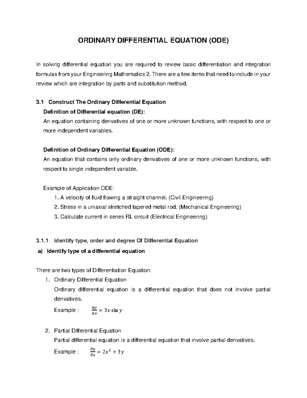 Note 6 ODE Construct Differentiate Equation - ORDINARY DIFFERENTIAL ...