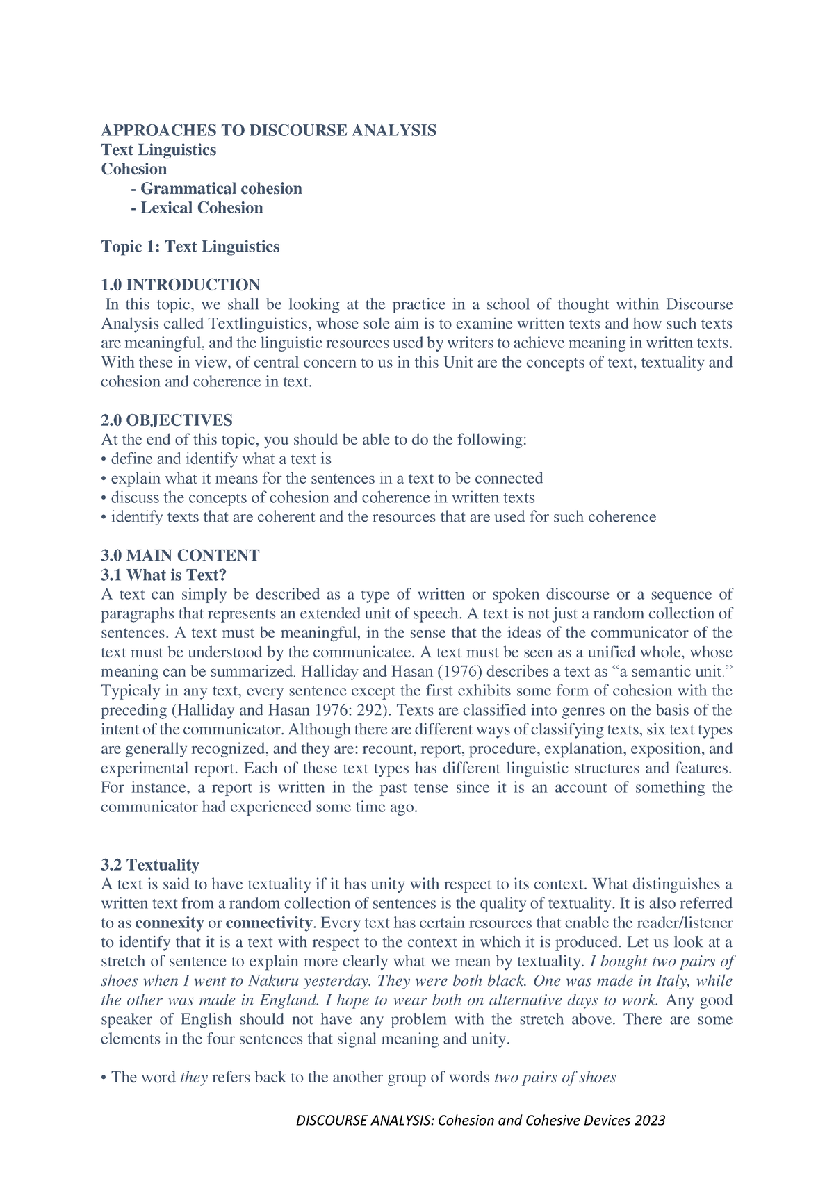 1. Cohesion and Cohesive Devices - APPROACHES TO DISCOURSE ANALYSIS ...