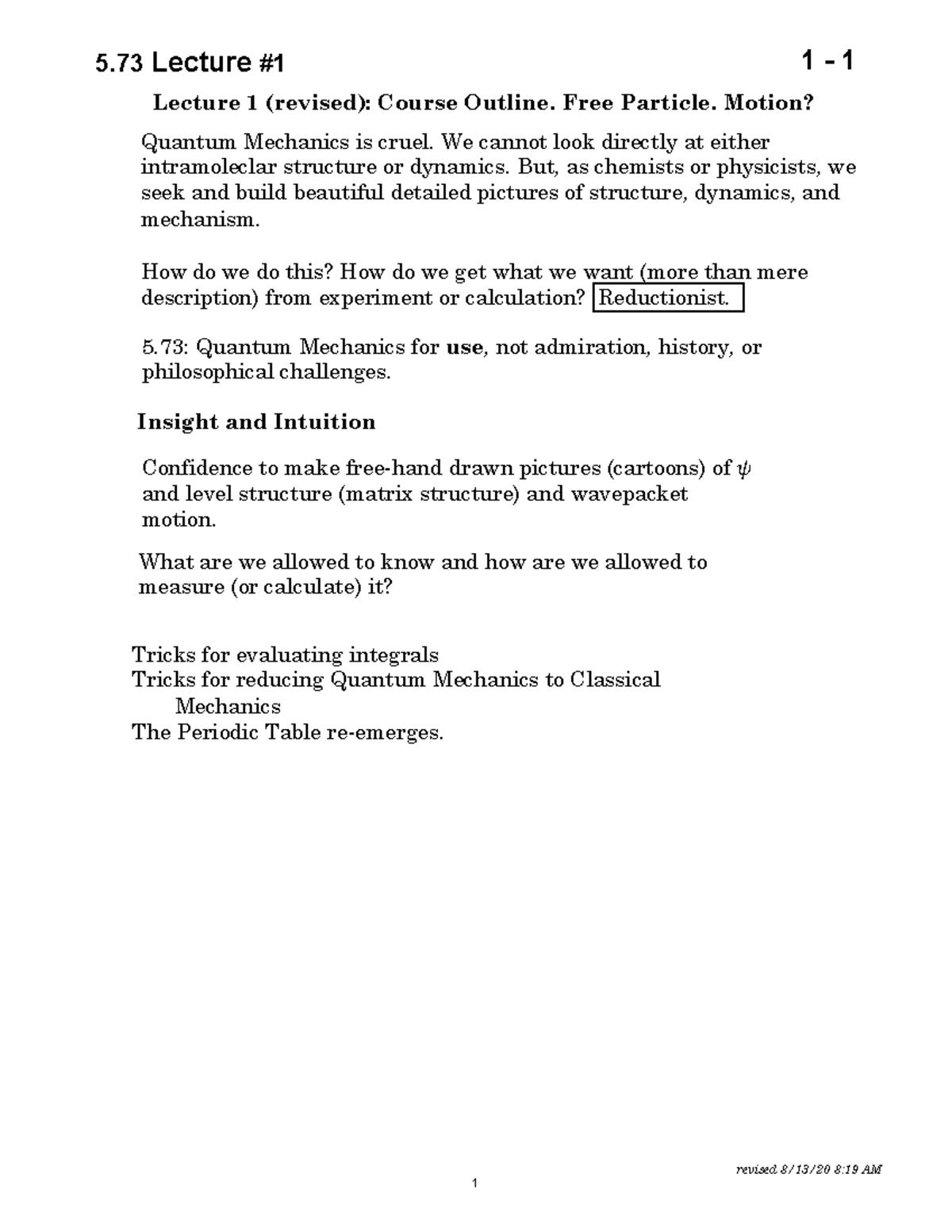 Course Outline; Free Particle; Motion (PDF) - Lecture 1 (revised ...
