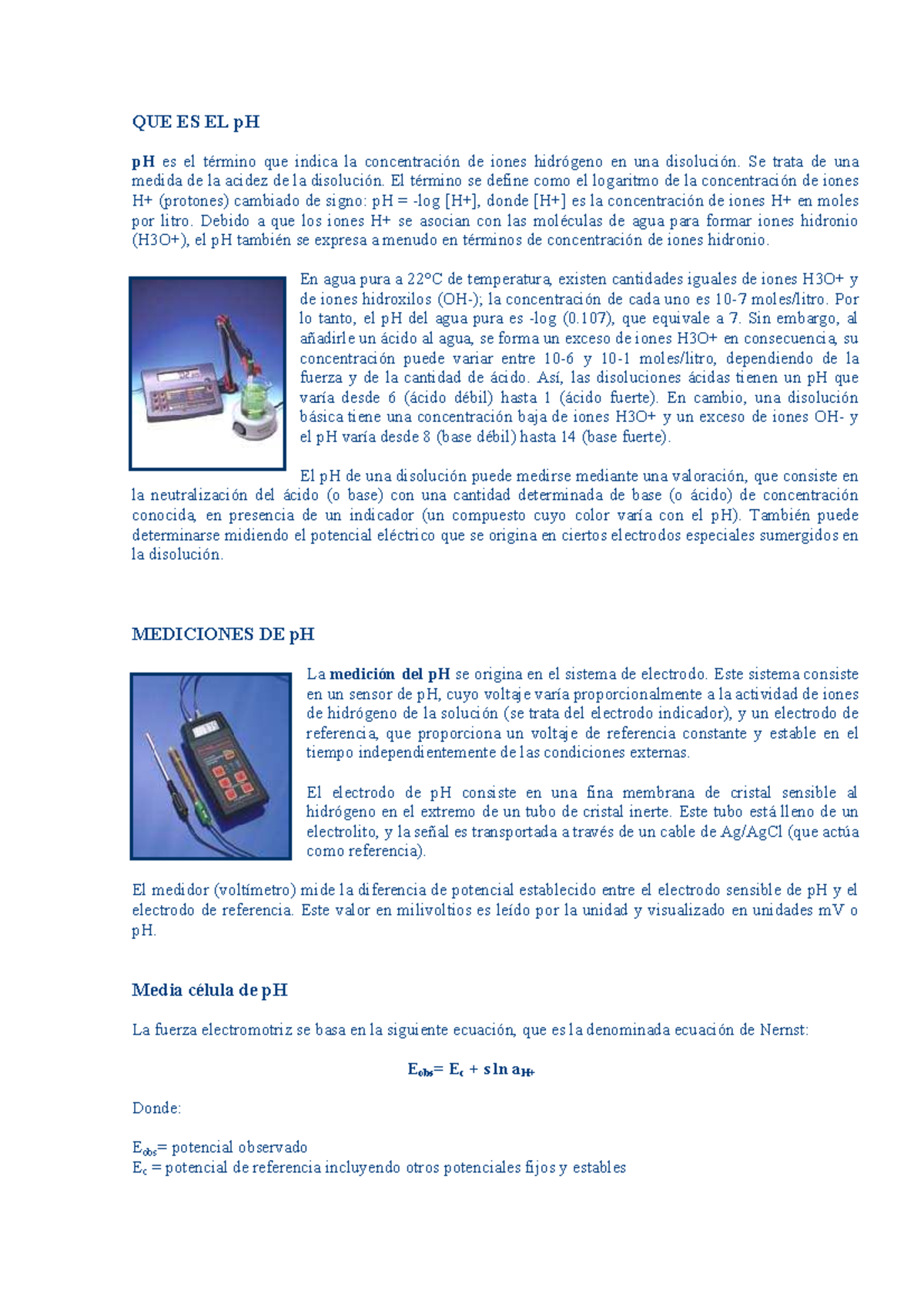 QUE ES EL p H - fisicoquimica - QUE ES EL pH pH es el término que ...