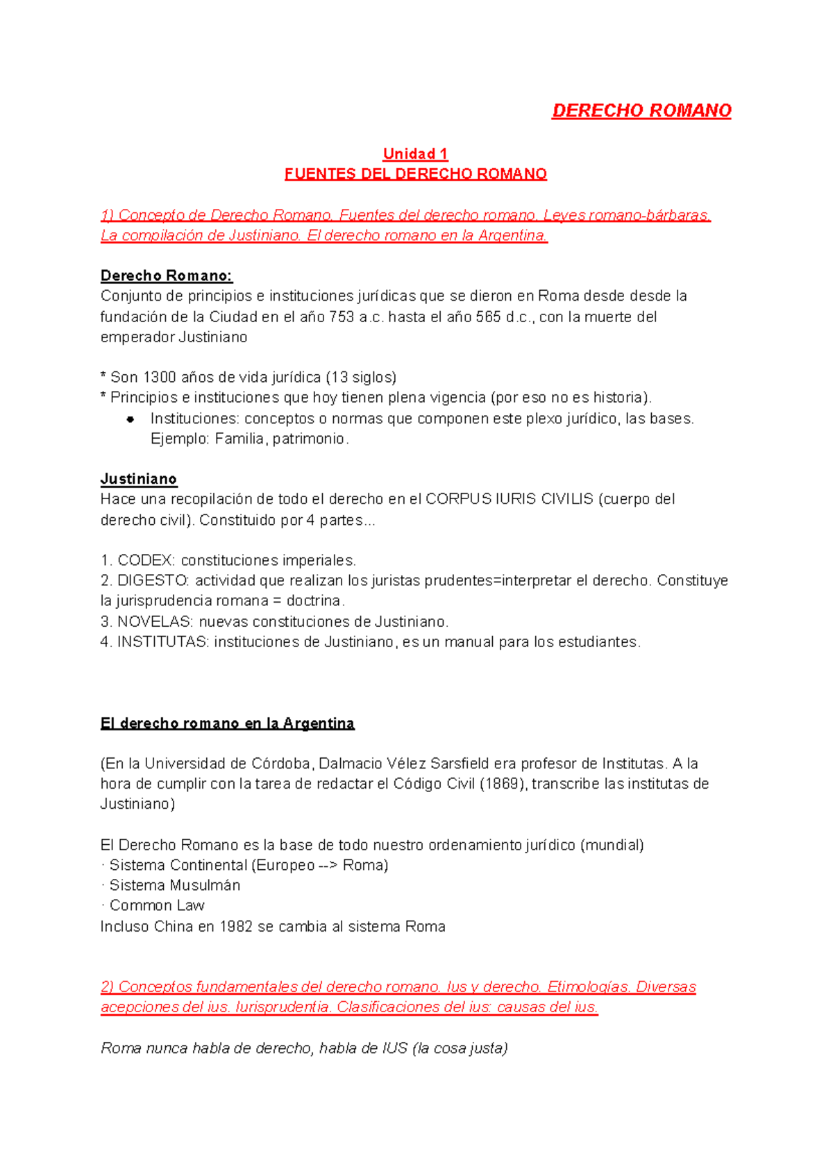 Romano - Resumen - DERECHO ROMANO Unidad 1 FUENTES DEL DERECHO ROMANO ...