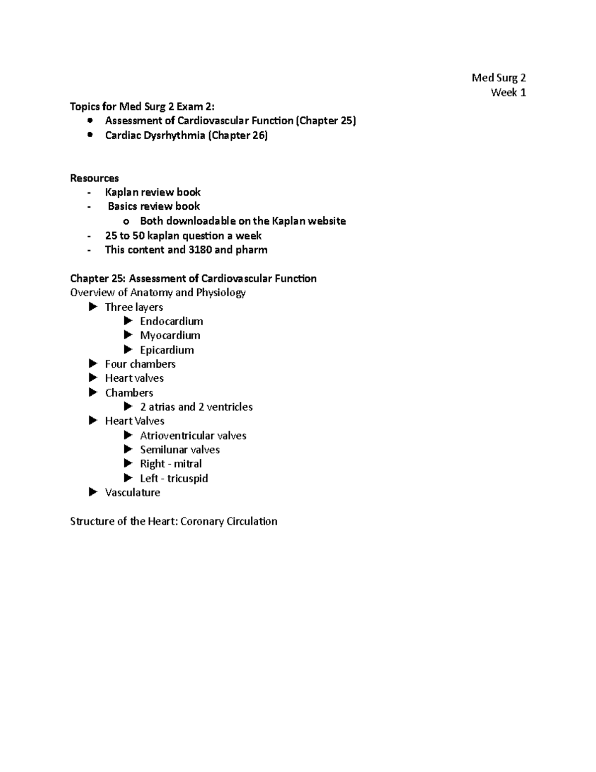 Med Surg 2 - EXAM 1 (WK 1 - 4) - Med Surg 2 Week 1 Topics for Med Surg ...