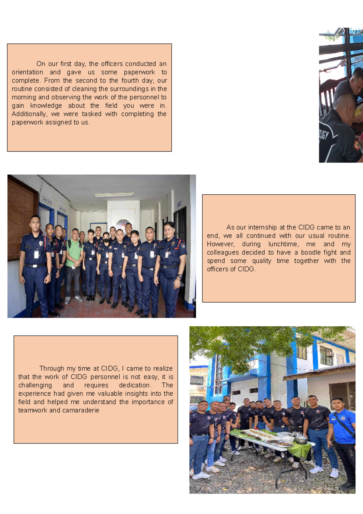 Reflection 2 - Lecture materials - On our first day, the officers ...