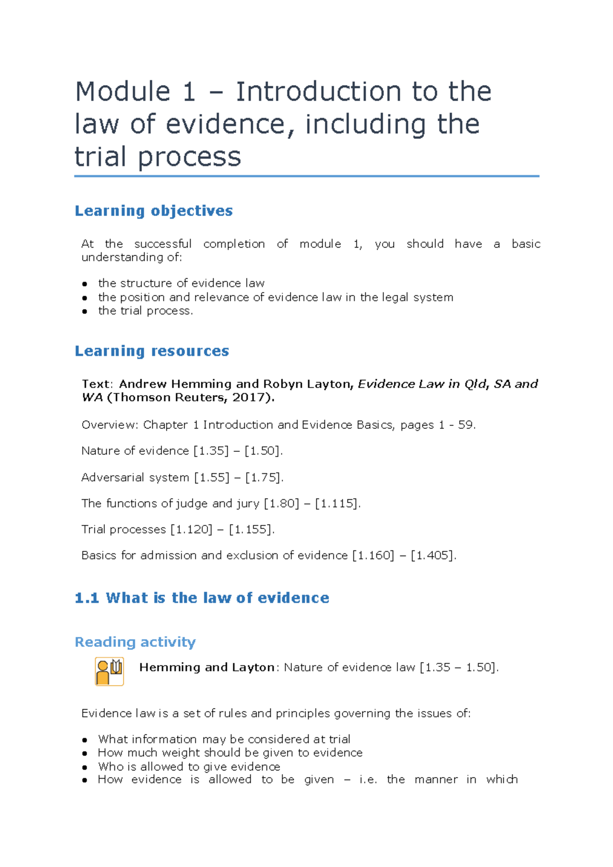 Module 1 - Introduction to the law of evidence - Learning resources ...