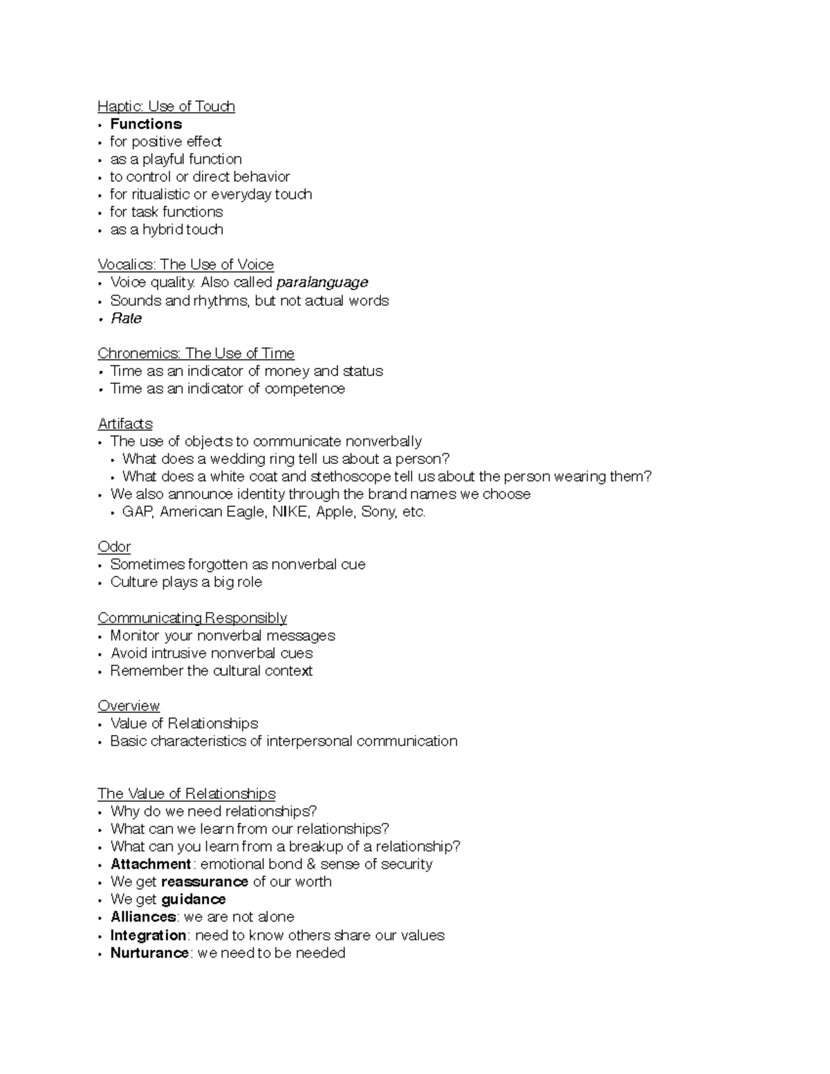 COM 101 Value of Relationships Week 6 - Haptic: Use of Touch Functions ...