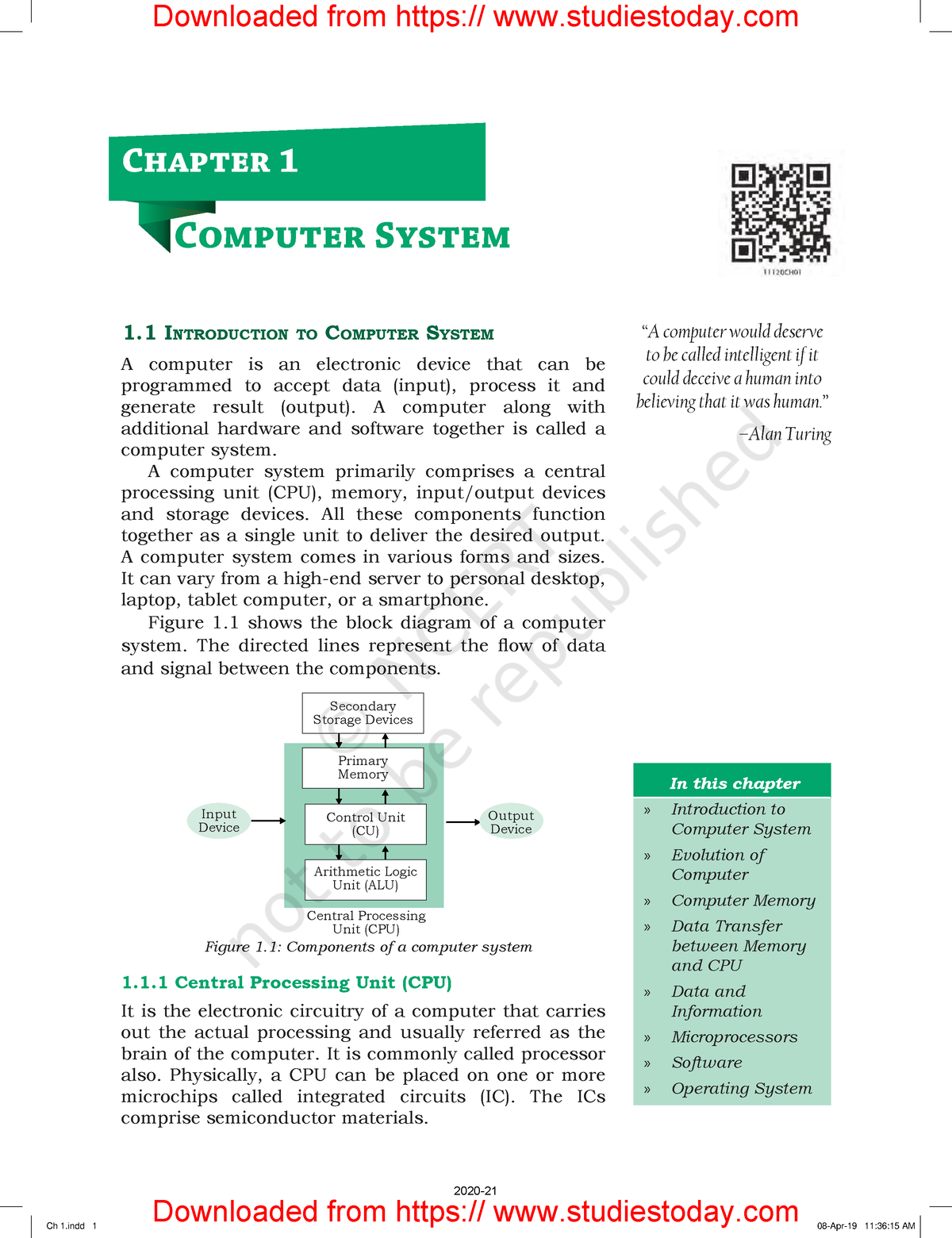 Ncert Class 11 Computer Science Computer System - BMS - MU - Studocu