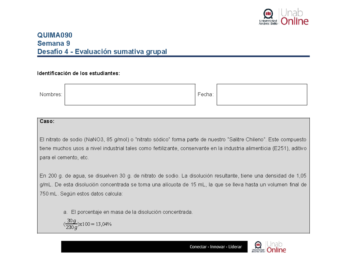 Quima 090 s9 entregable - QUIMA Semana 9 Desafío 4 - Evaluación ...