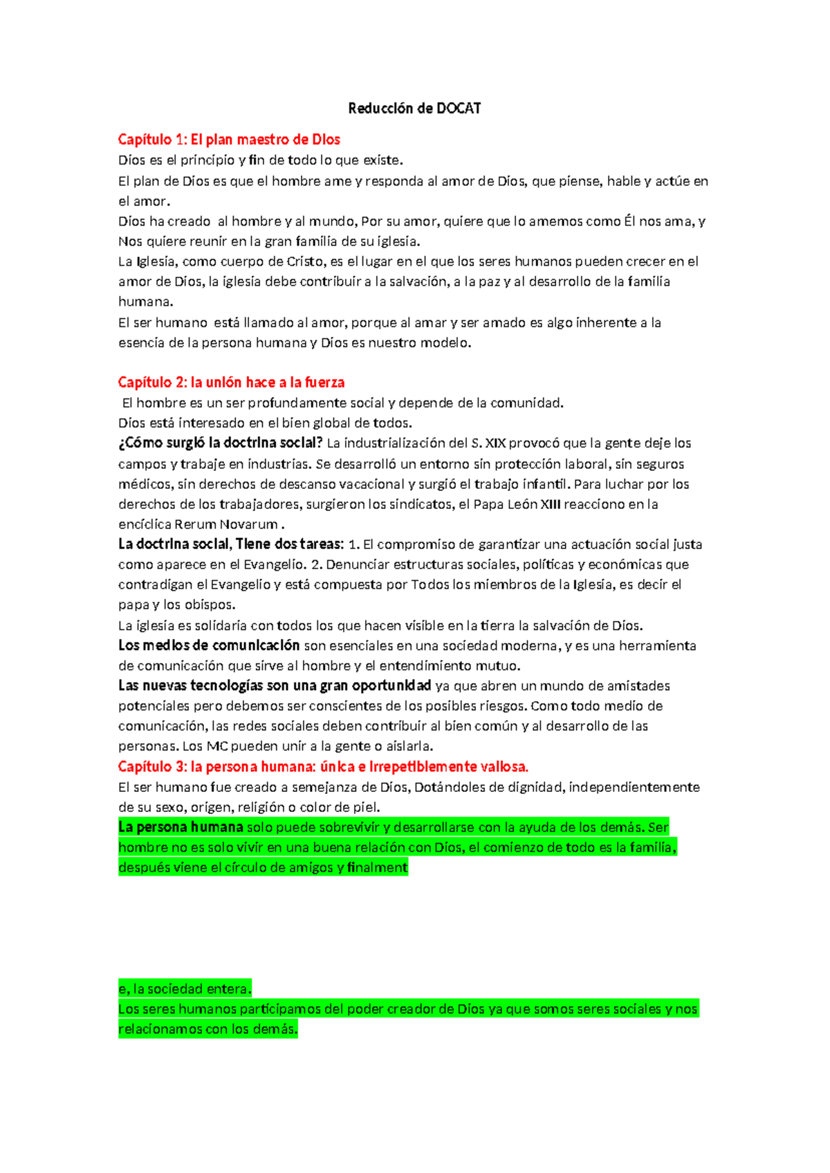 Resumen- Docat - Reducción de DOCAT Capítulo 1: El plan maestro de Dios ...