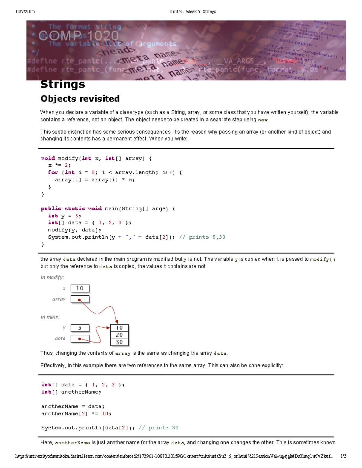 Unit 3 - Week 5 -Strings - Unit 3 Week 5: Strings COMP 1020 Strings ...