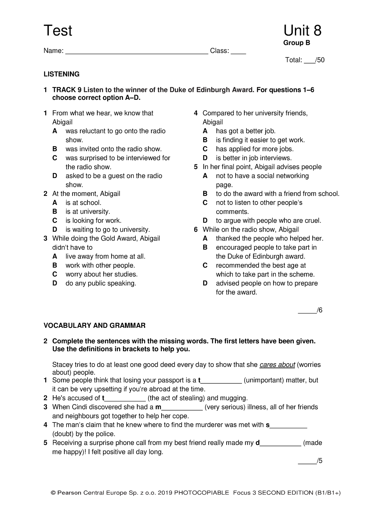 Focus 3 2E Test Unit8 Group B 1kol 2 - Group B Name