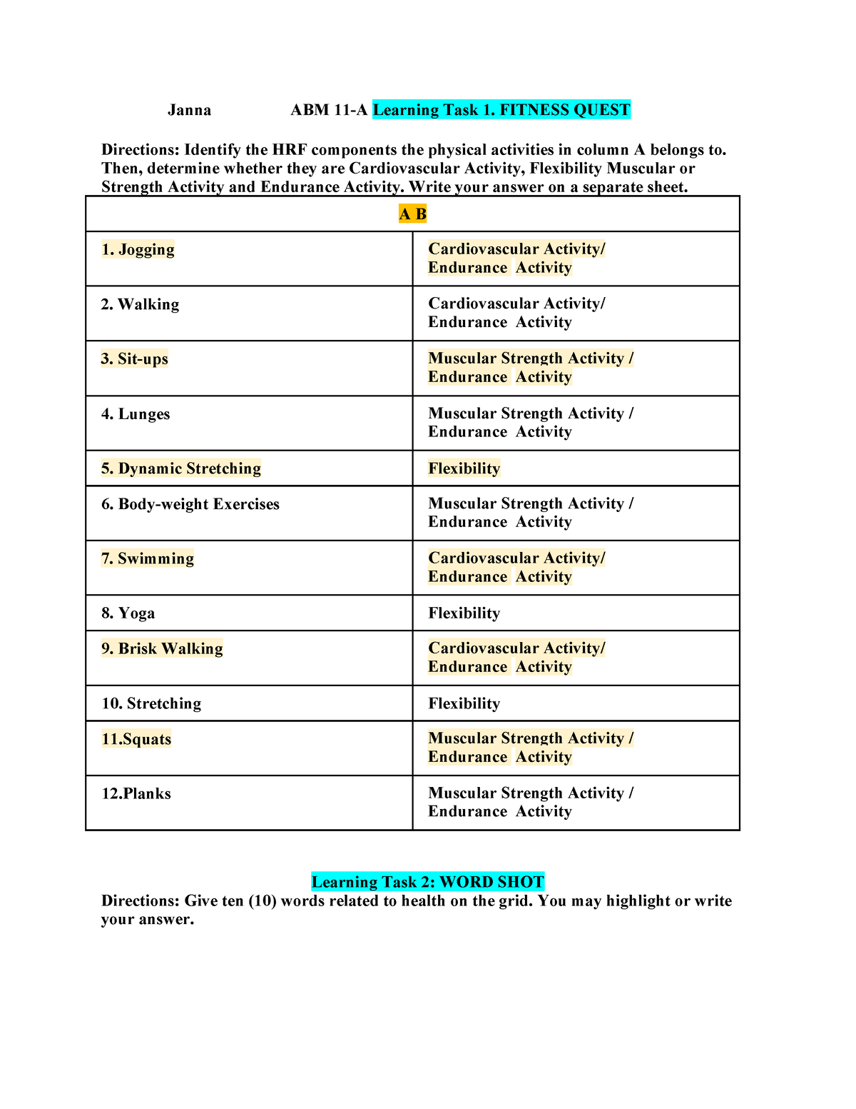 P.E- HRF components - Janna ABM 11-A Learning Task 1. FITNESS QUEST ...