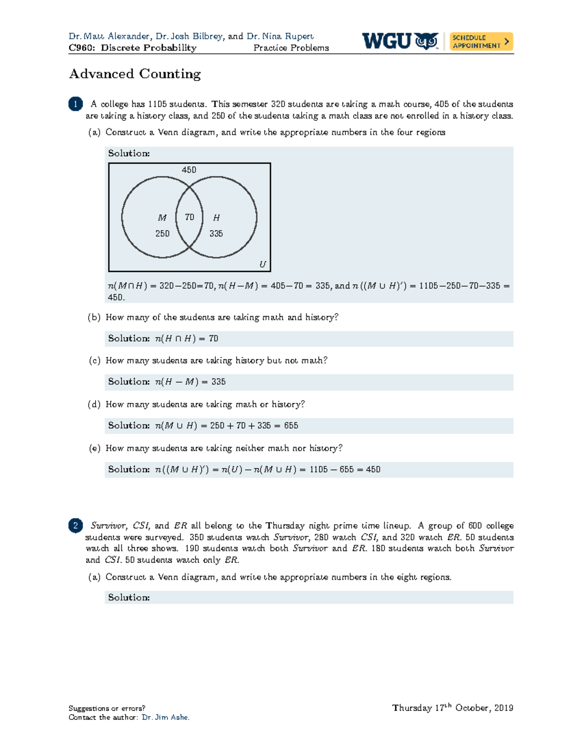 C960 Count Probability Solutions - C960: Discrete Probability