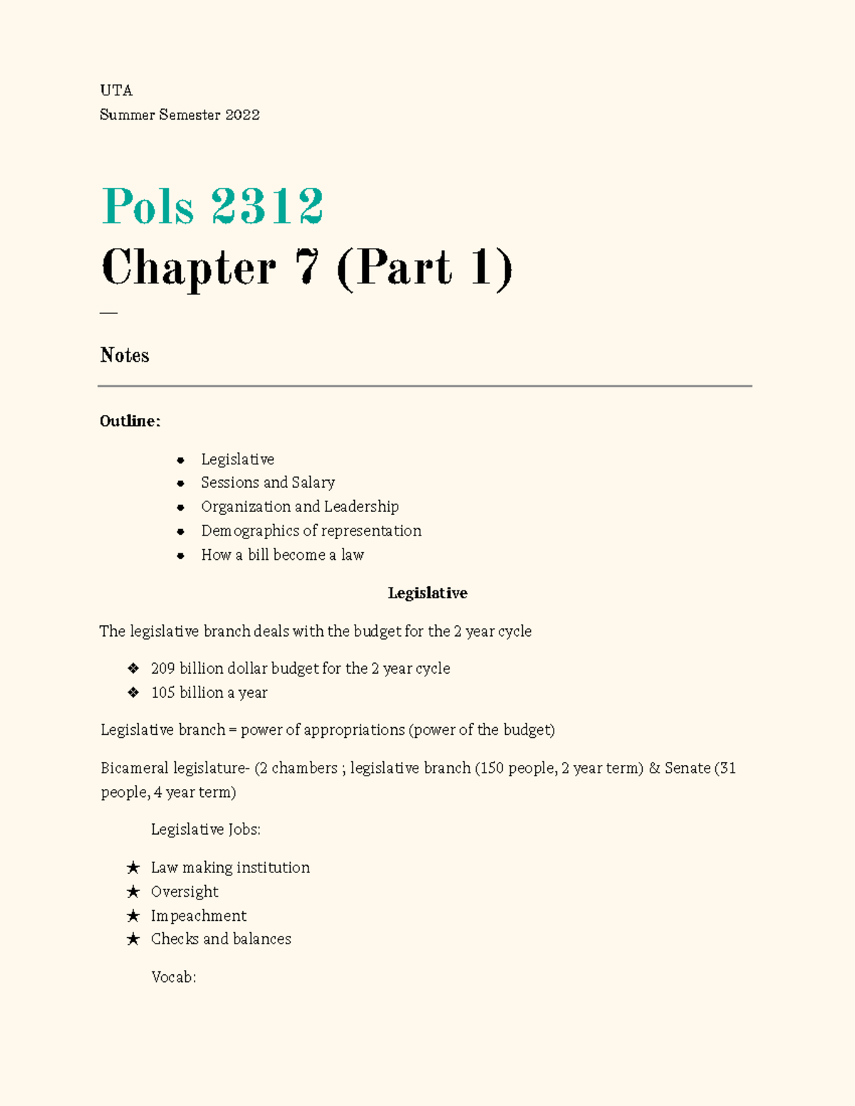 Pols 2312 chapter 7 part one UTA Summer Semester 2022 Pols 2312