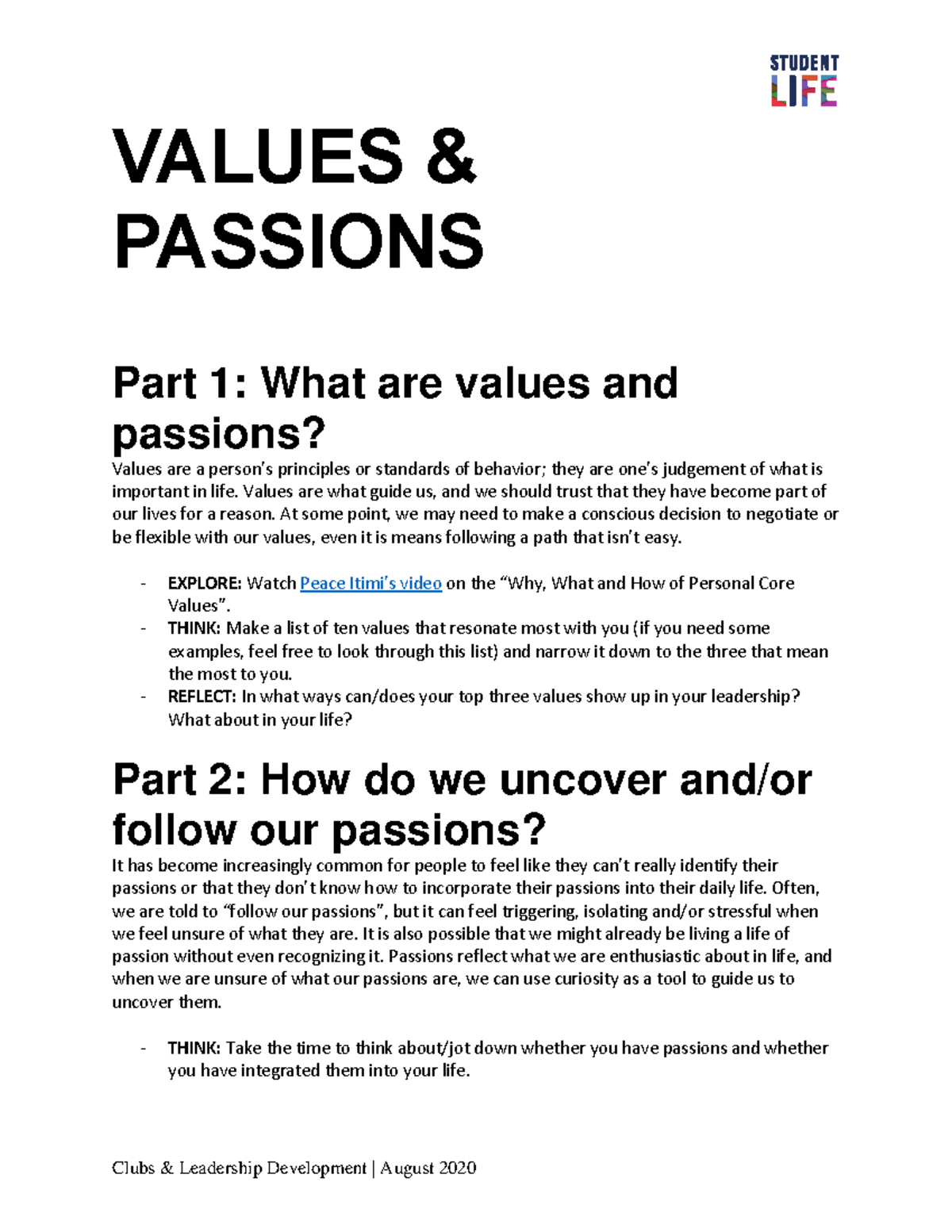 CLD-Values-Passions - Leadership values and passions - Clubs ...