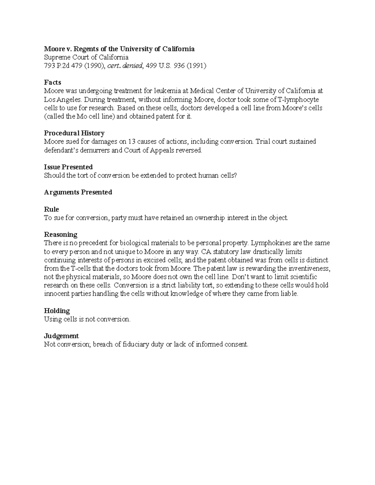 Moore v Regents of the University of California Moore v. Regents of