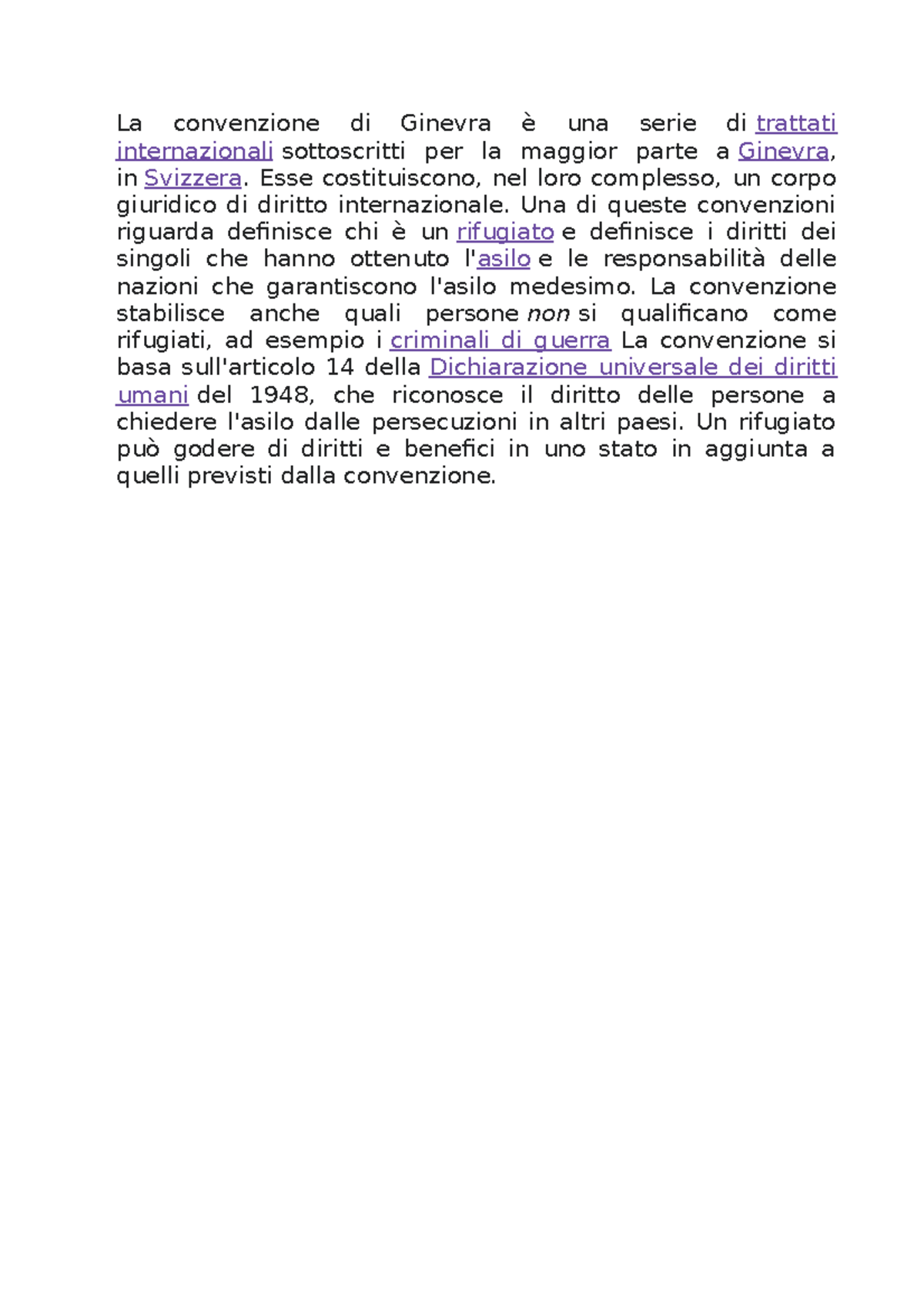 Documento su Convenzione di Ginevra La convenzione di Ginevra è una