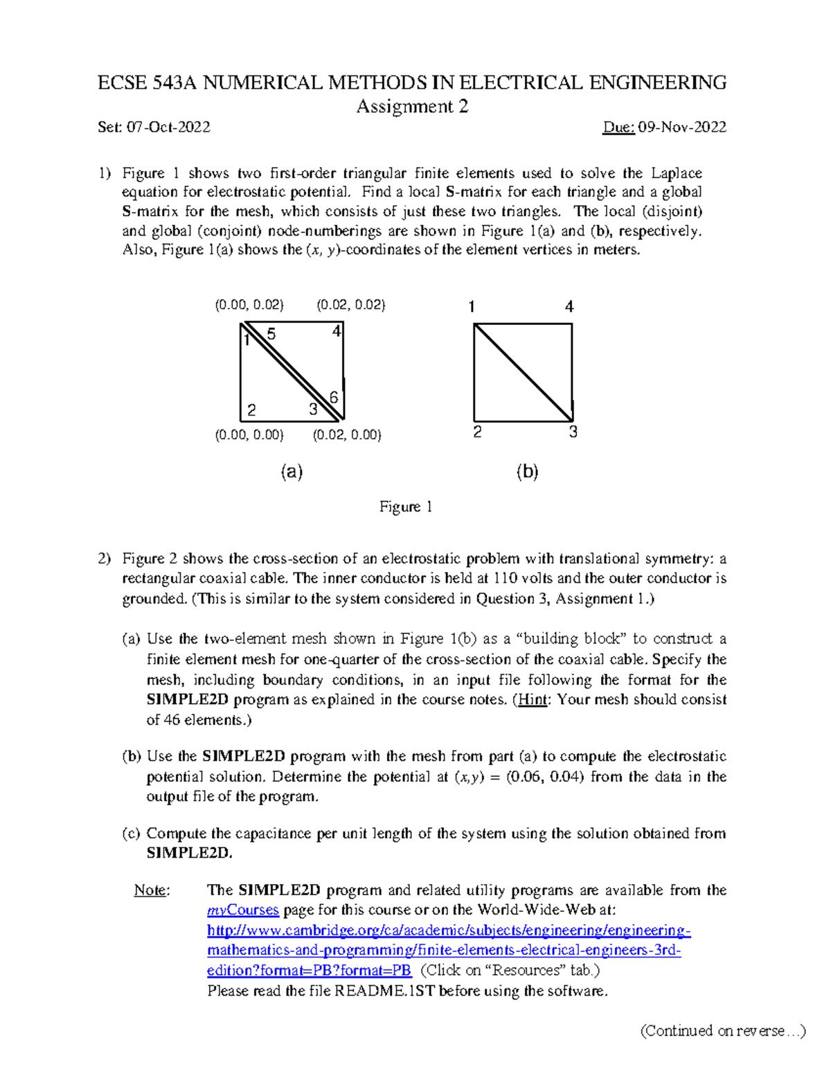 Assign 2 2022 Ecse 543a Numerical Methods In Electrical Engineering Assignment 2 Set 07 Oct 8193