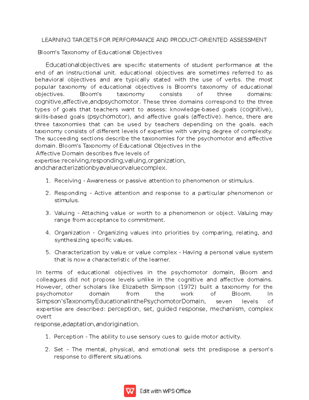 Learning Target in Social Studies LEARNING TARGETS FOR PERFORMANCE