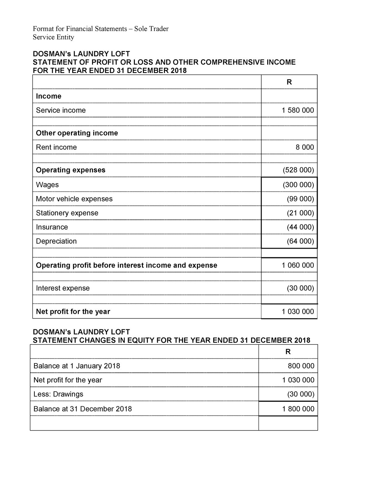 Basic Financial Statements For A Service Entity Format For Financial Statements Sole Trader 2634