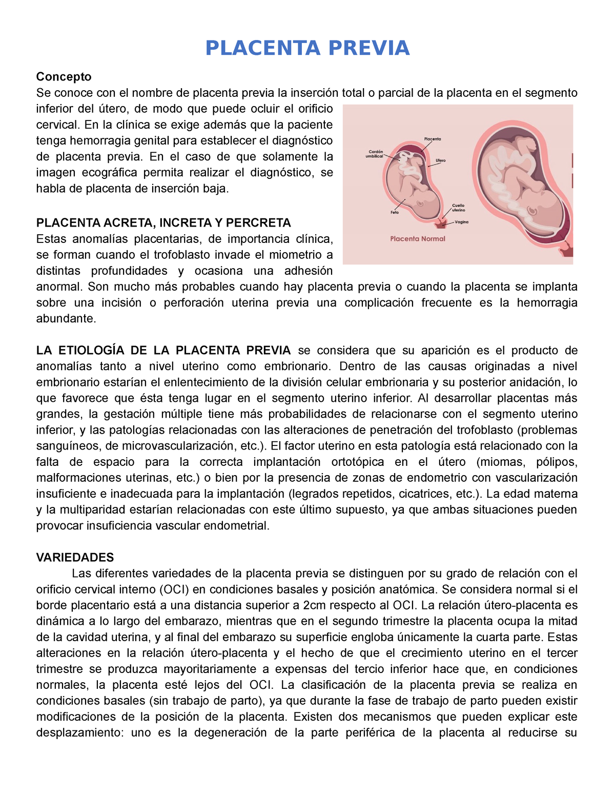 Placenta Previa Ginecologia Y Obstetricia Apuntes Placenta Previa Concepto Se Conoce Con El 5524